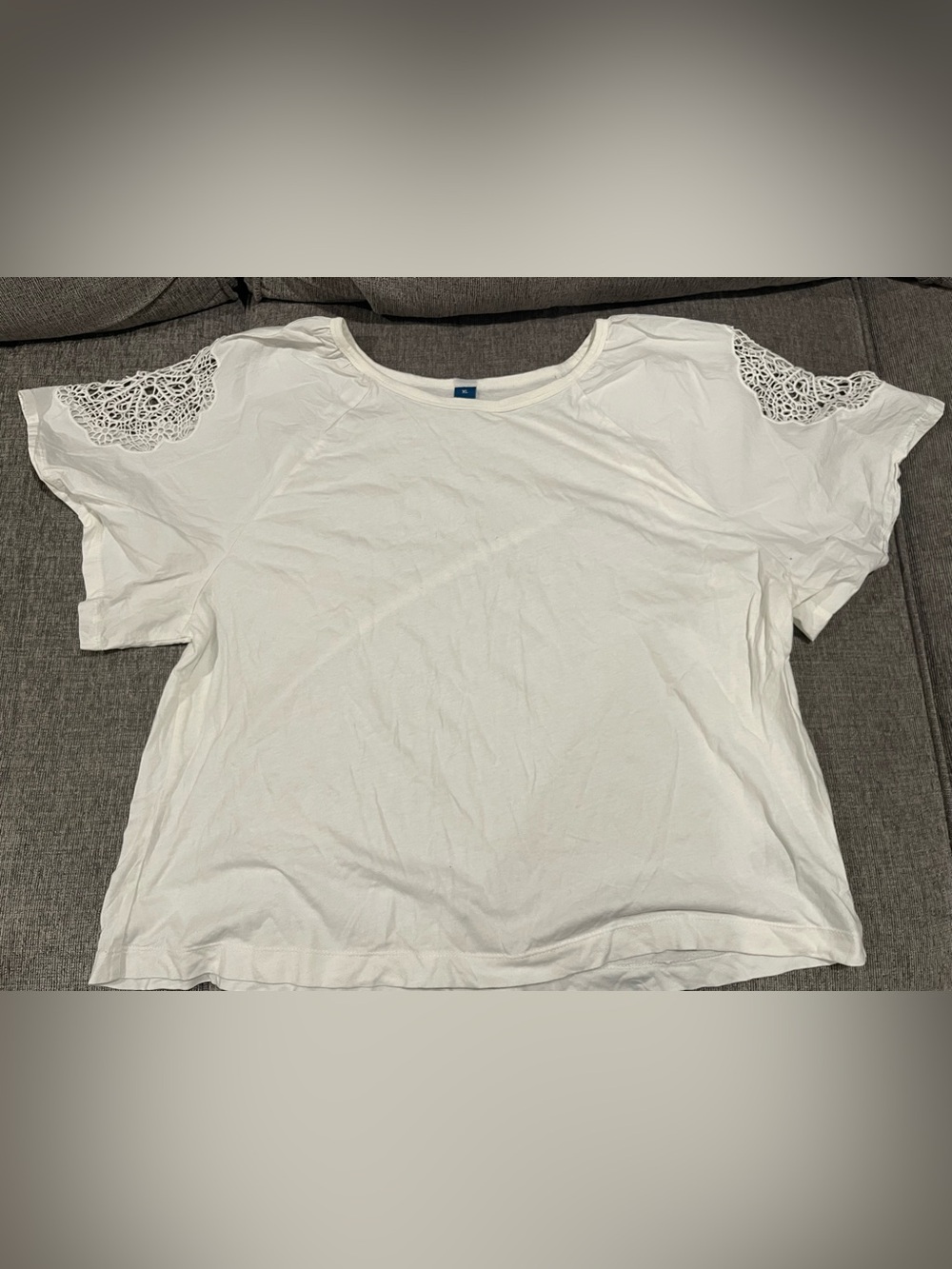 Old Navy White Short Sleeve Tee with Crochet Shoulders